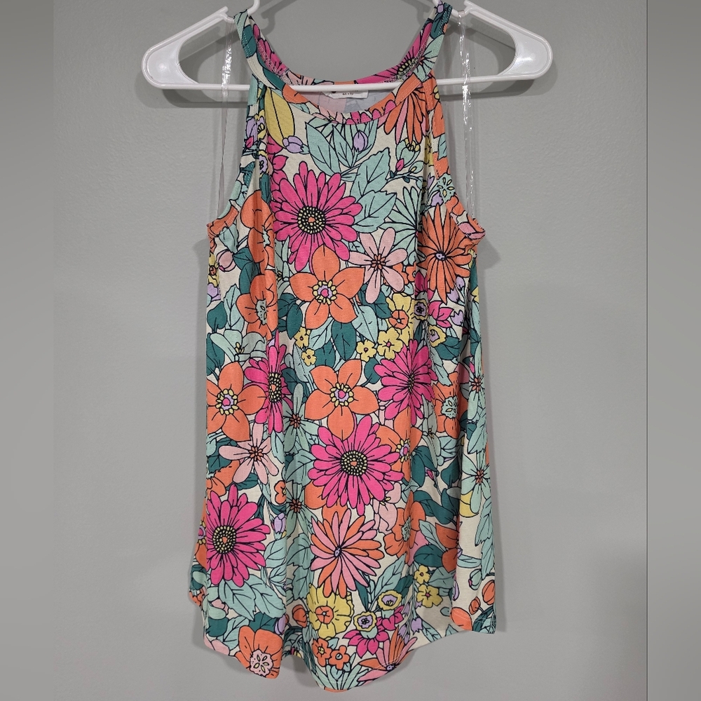Floral Scoop Neck Tank Top in Pink & Coral